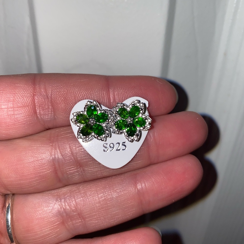 Elegant S925 Green Diopside Floral Earrings